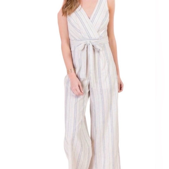 Francesca's Collections Pants - Francesca's Harper Heritage Cream Jumpsuit with Tie Waist and Wide Legs